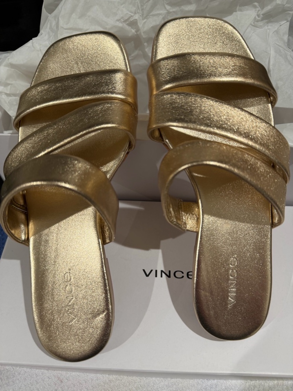 Vince Champagne Metallic Leather Women's Sandals / Slides - Dallas 6.5